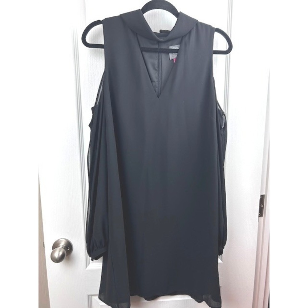 Vince Camuto Black Cold Shoulder Sheer Sleeve Shift Dress Size 14